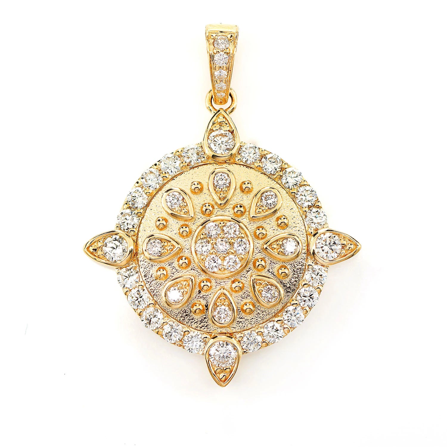 Erkals Jewellers Ornate Medallion Cluster Diamond Pendant 18K Gold 1.25ctw
