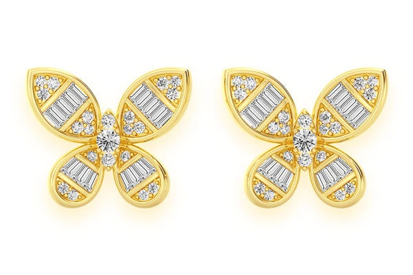 Erkals Jewellers Butterfly Baguette Stud Earrings 18K Gold 0.65ctw
