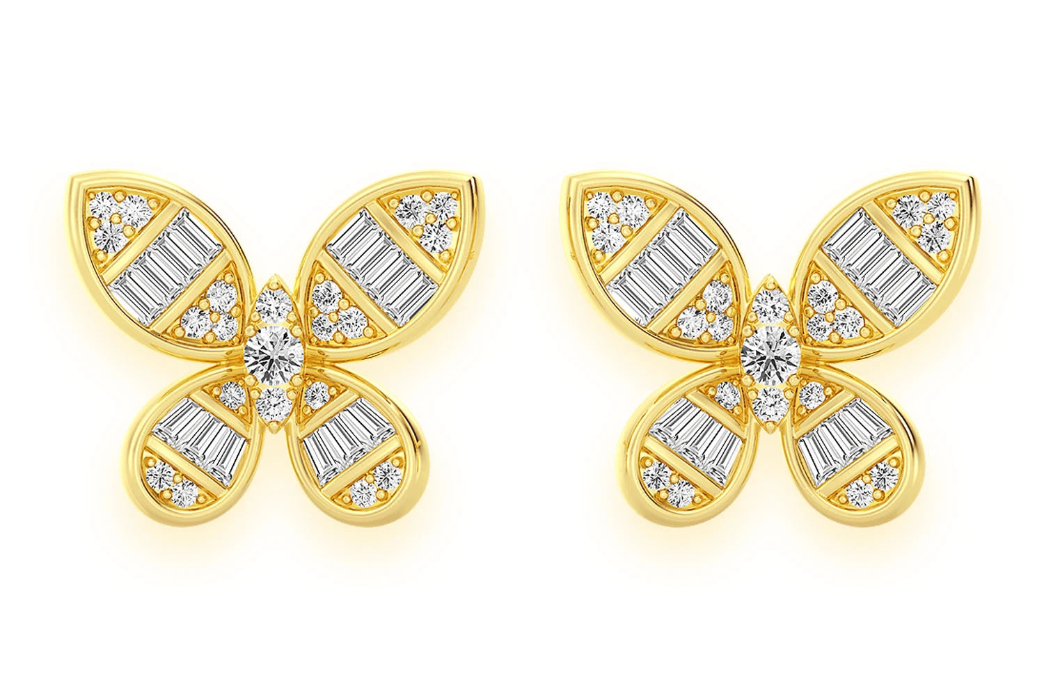 Erkals Jewellers Butterfly Baguette Stud Earrings 18K Gold 0.65ctw