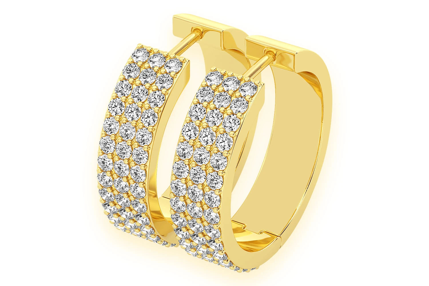 Erkals Jewellers Extra Large Three Row Huggie Hoop Earrings 18K Gold 1.75ctw