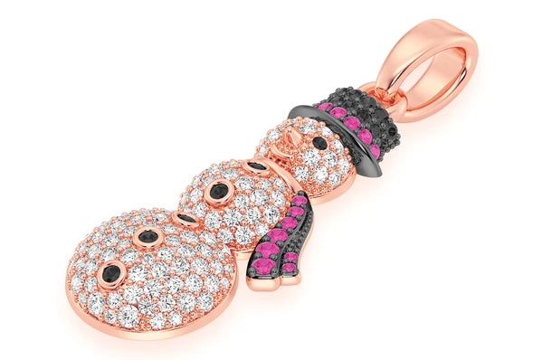 1.00ct Diamond Snowman Ruby Pendant 18K Solid Gold