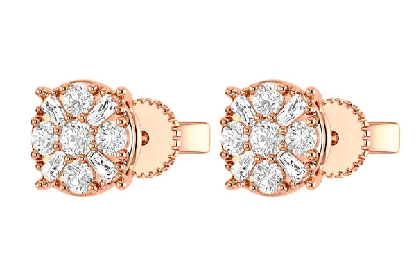 Erkals Jewellers Baguette Round Cluster Stud Earrings 18K Gold 0.45ctw
