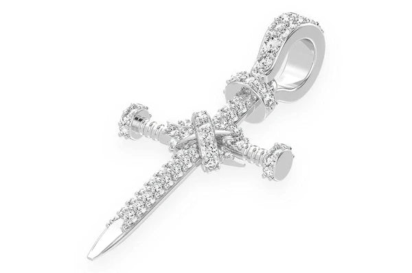 0.50ct Diamond Nail Cross Pendant 18K Solid Gold