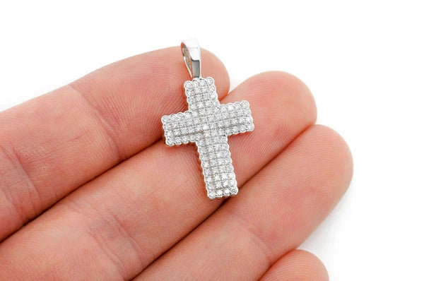 0.90ct Diamond Bezel Border Cross Pendant 18K Solid Gold