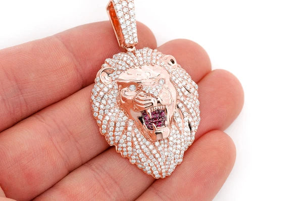 Erkals Jewellers Roaring Lion Head Pendant 18K Gold Diamond 3.20ctw