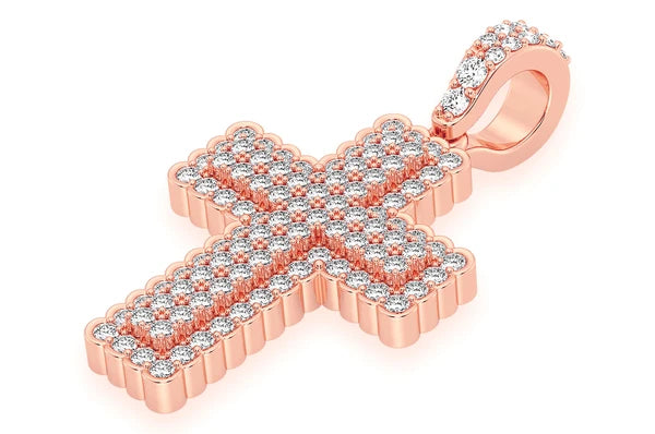 0.75ct Diamond Half Bezel Cross Pendant 18K Solid Gold