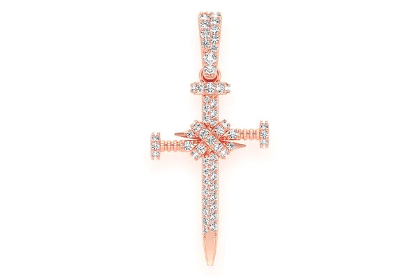 0.50ct Diamond Nail Cross Pendant 18K Solid Gold