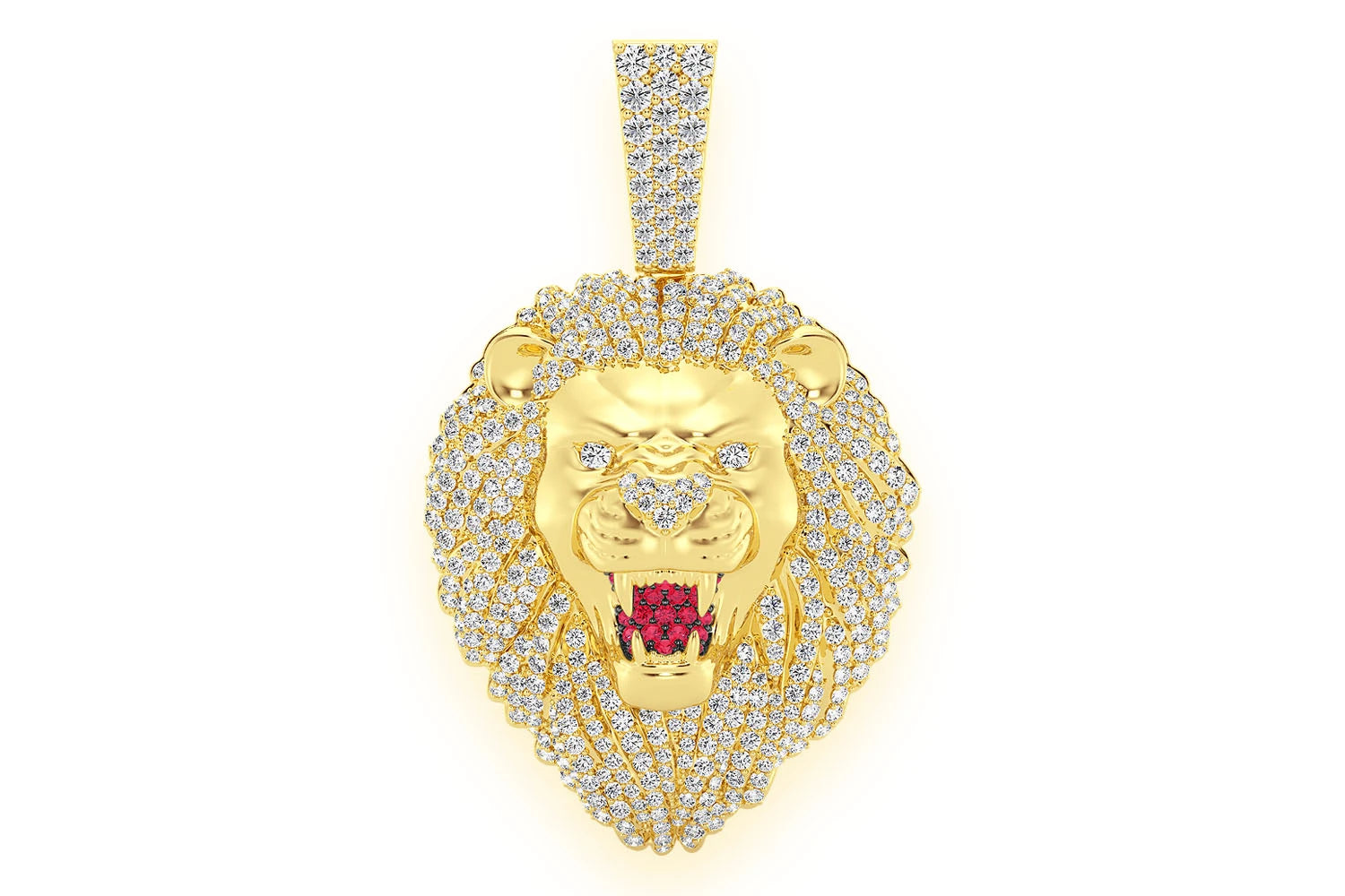 Erkals Jewellers Roaring Lion Head Pendant 18K Gold Diamond 3.20ctw