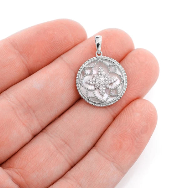 Erkals Jewellers MOP Diamond Flower Medallion Pendant 18K Gold 3.00ctw