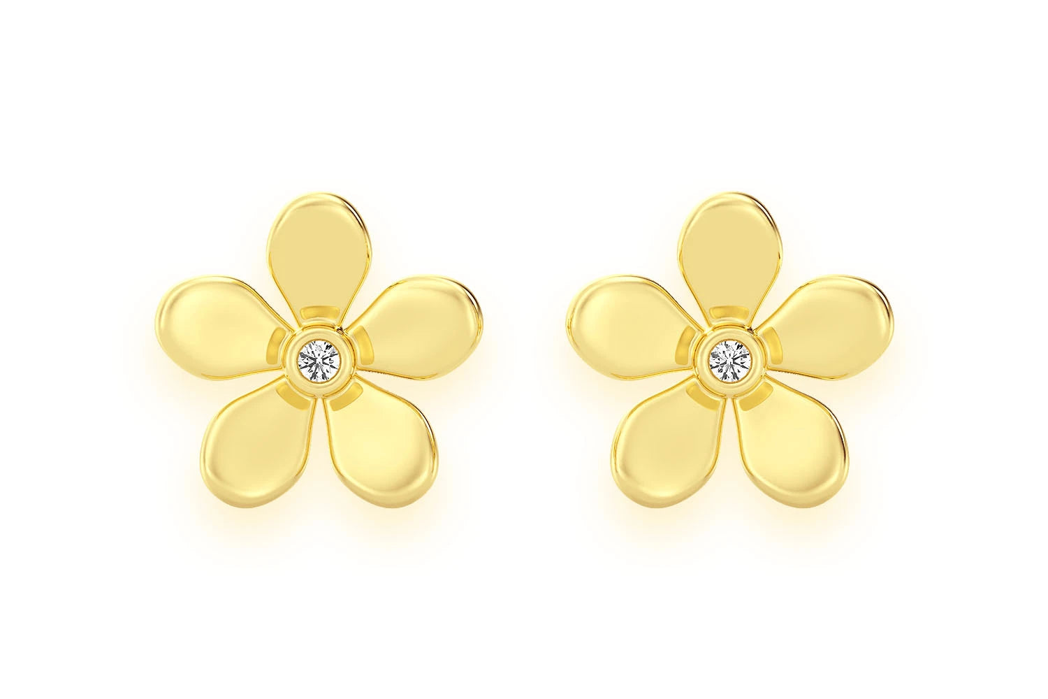 Erkals Jewellers Flower Petal Diamond Stud Earrings 18K Gold 0.02ctw