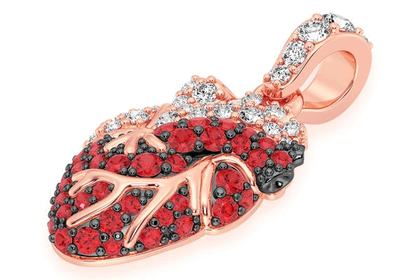Erkals Jewellers Human Heart Pendant 18K Gold Ruby Diamond 3.50ctw