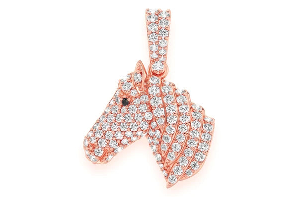 Pendentif tête de cheval diamant 0,60 ct en or massif 14 carats