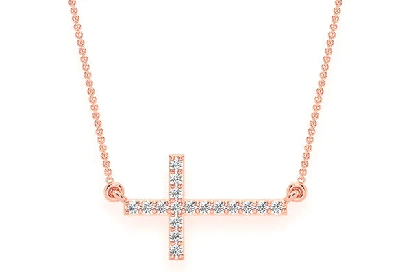 0.10ct Diamond Sideways Cross Connected Necklace 18K Solid Gold