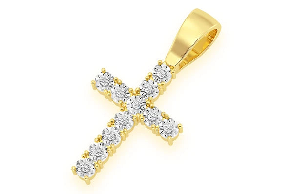 Miracle Set Croix Pendentif Diamant 0,15 ct Or Massif 14 Carats