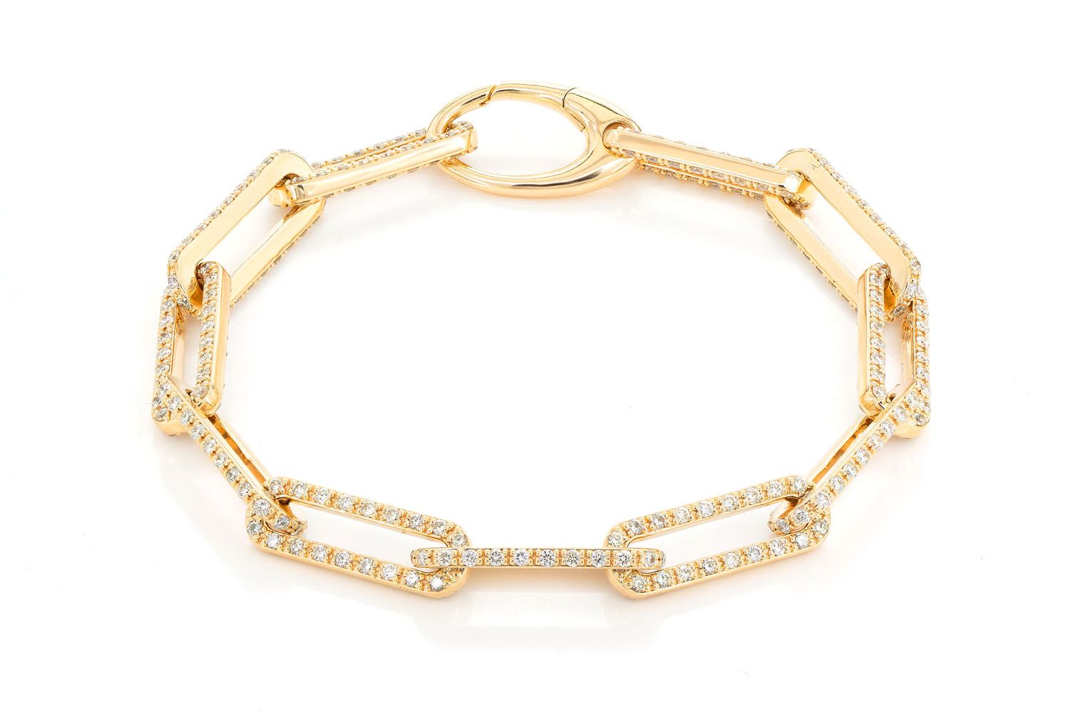 Erkals Jewellers Diamond Bezel Set Elongated Rolo Link Bracelet 18K Gold 3.25ctw