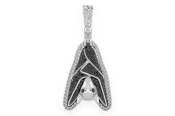 1.00ct Diamond Hanging Bat Black & White Pendant 18K Solid Gold