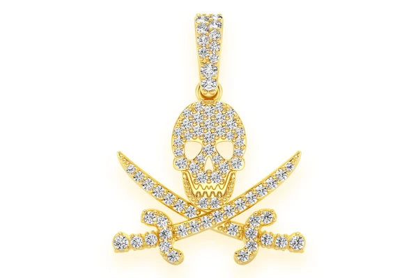 Erkals Jewellers Pirate Skull Cross Swords Diamond Pendant 18K Gold 0.35ctw