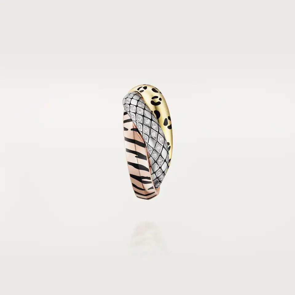 Cartier Trinity Single Earring Black Lacquer Half-Paved Diamonds 18K Yellow, Rose & White Gold