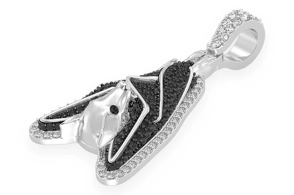 1.00ct Diamond Hanging Bat Black & White Pendant 18K Solid Gold