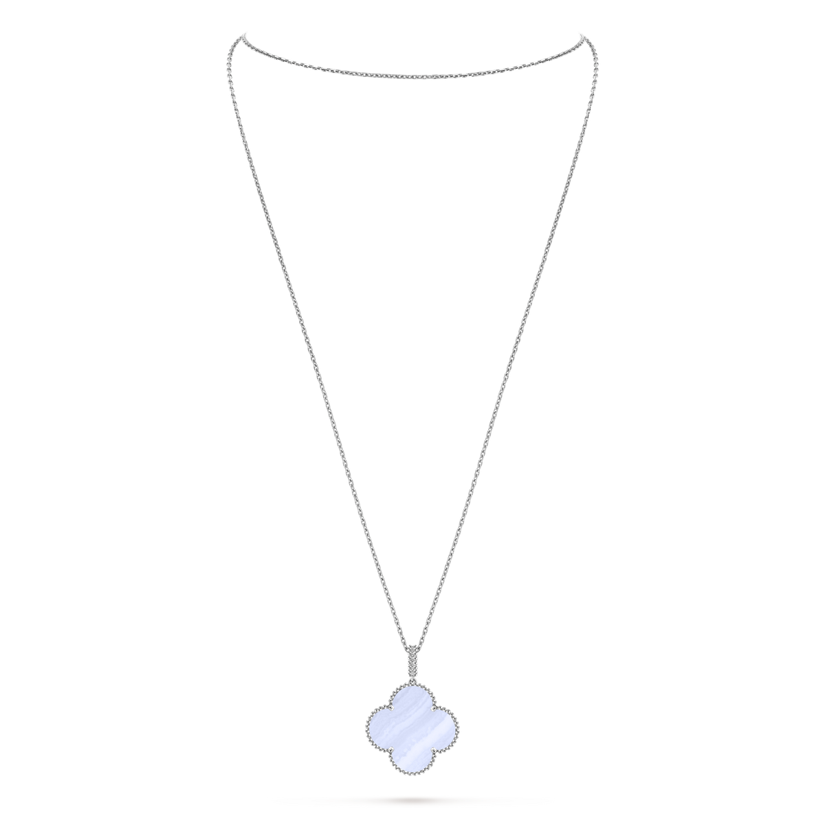 Van Cleef & Arpels Magic Alhambra 1 Motif Chalcedony Long Necklace 18K White Gold