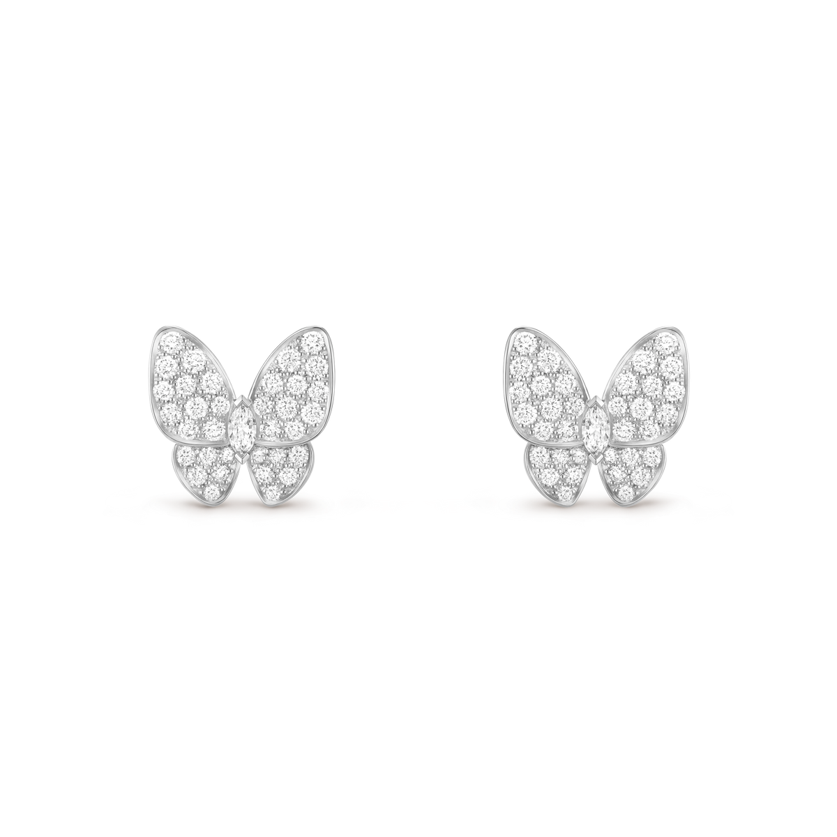 Van Cleef & Arpels Two Butterfly Diamond Earrings 18K White Gold