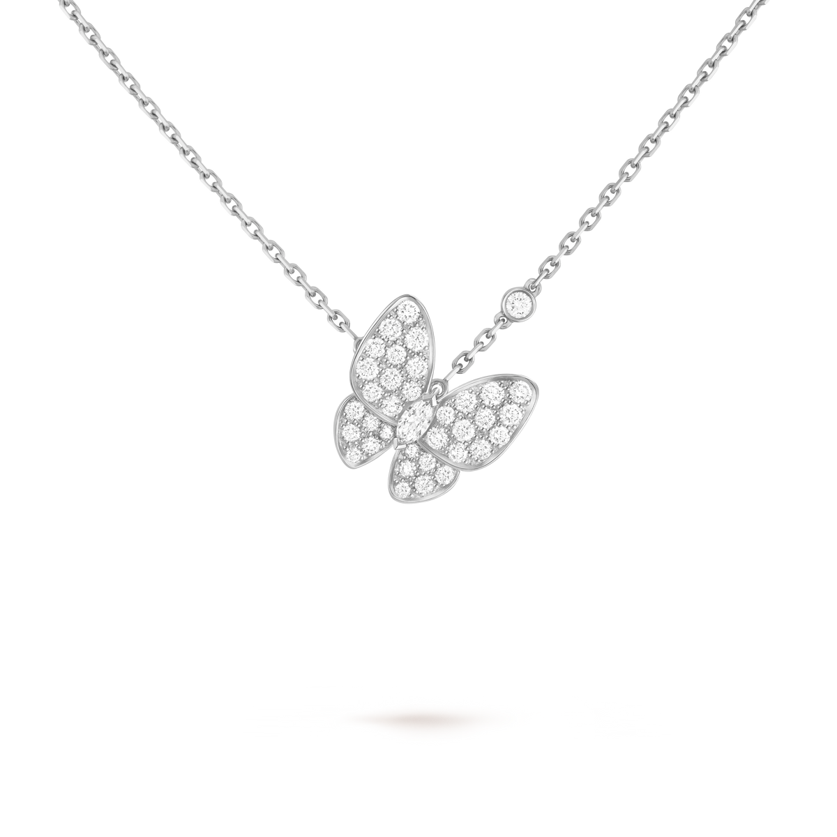Van Cleef & Arpels Two Butterfly Diamond Pendant 18K White Gold
