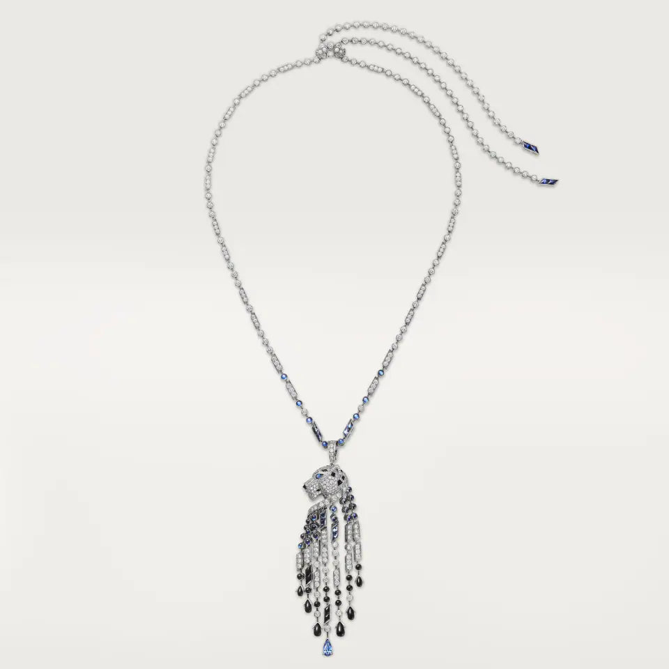 Cartier Panthère de Cartier Long Necklace Sapphire Large Model Paved Onyx Diamonds 18K White Gold