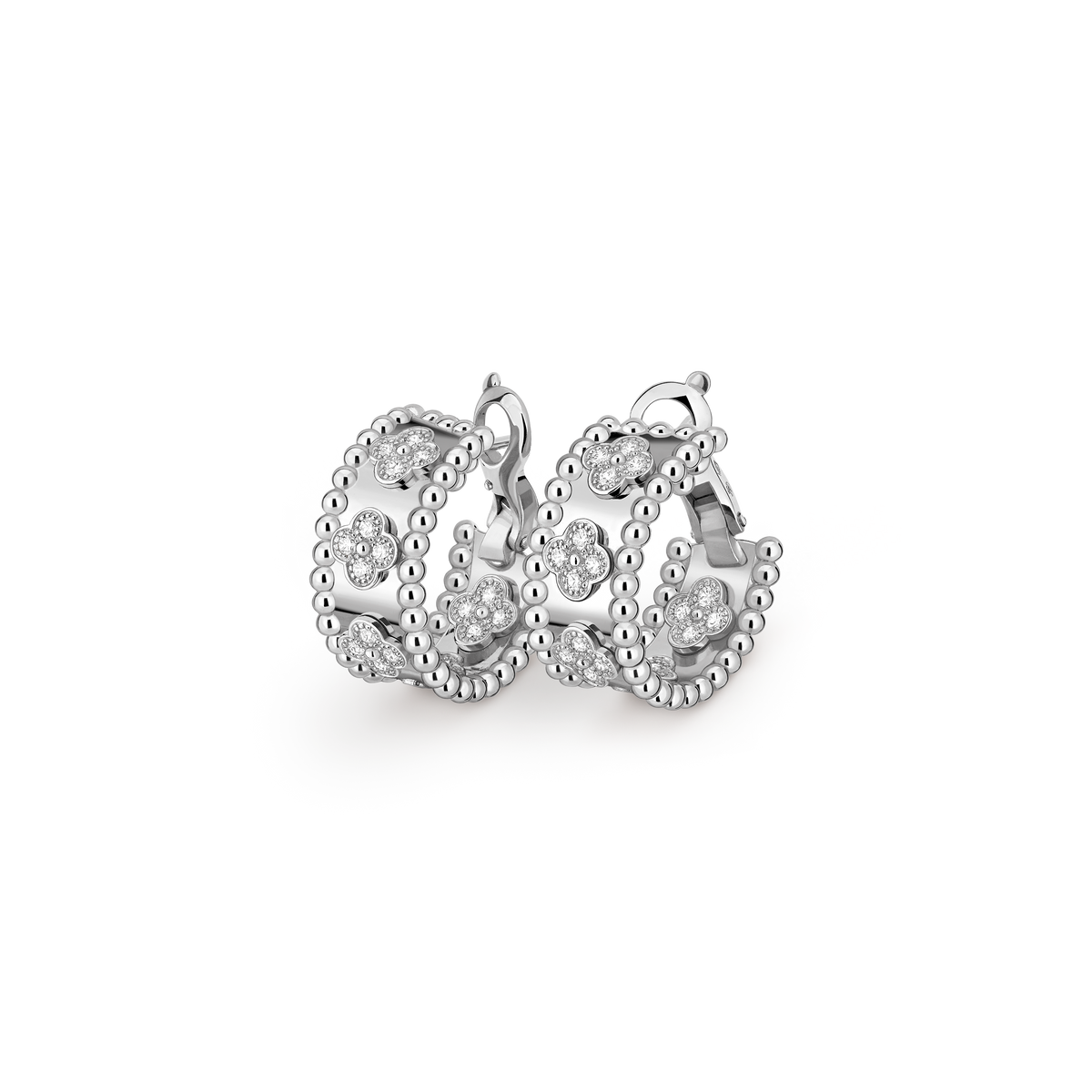 Van Cleef & Arpels Perlée Clovers Diamond Hoop Earrings 18K White Gold