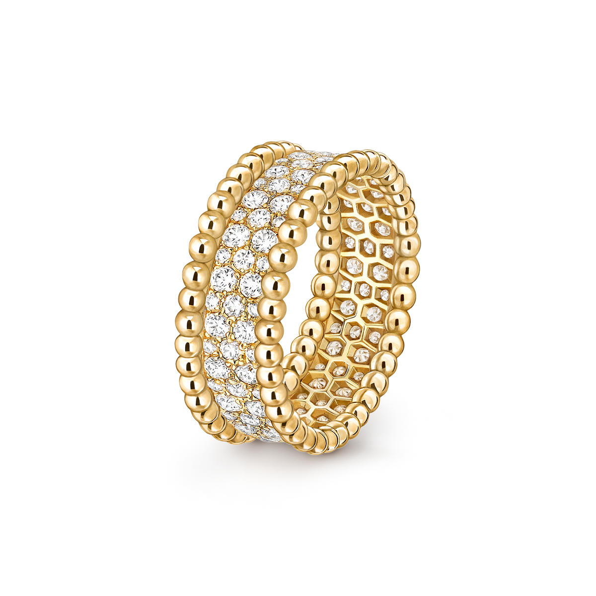 Van Cleef & Arpels Perlée Diamonds 3 Rows 1.11 Ct Ring 18K Yellow Gold