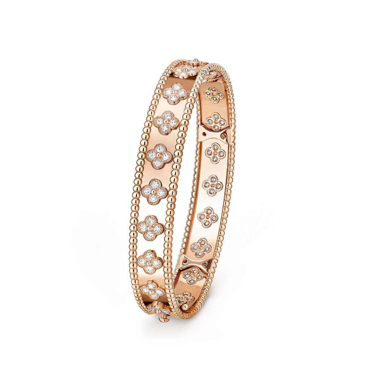 Van Cleef & Arpels Perlée Clovers Diamond Medium Bracelet 18K Rose Gold