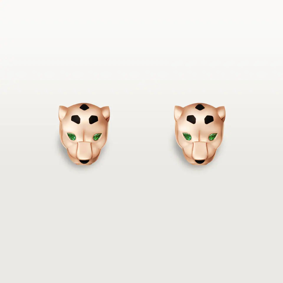 Cartier Panthère de Cartier Stud Earrings Black Lacquer Tsavorite Garnets Onyx 18K Rose Gold
