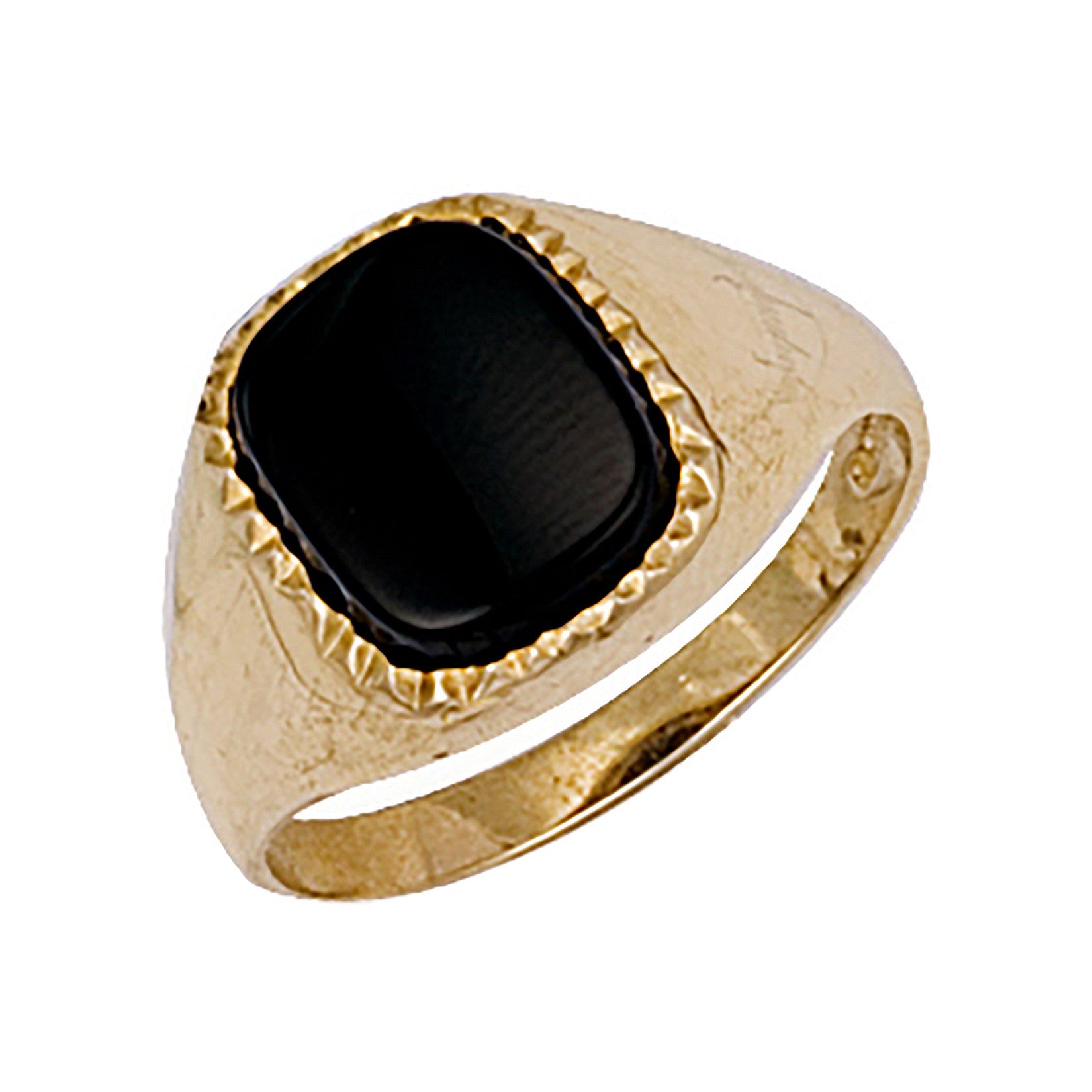 Yellow Gold Plain Cushion Black Stone Ring - 9ct Gold