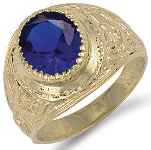 Yellow Gold Blue Cubic Zirconia College Ring - 9ct Gold