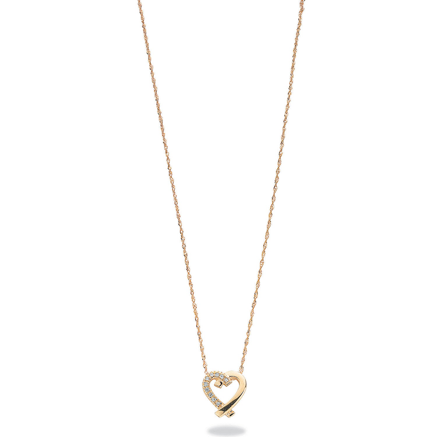 9ct Yellow Gold 0.05ct Diamond Heart Pendant with 18in/45cm Chain - 9ct Gold