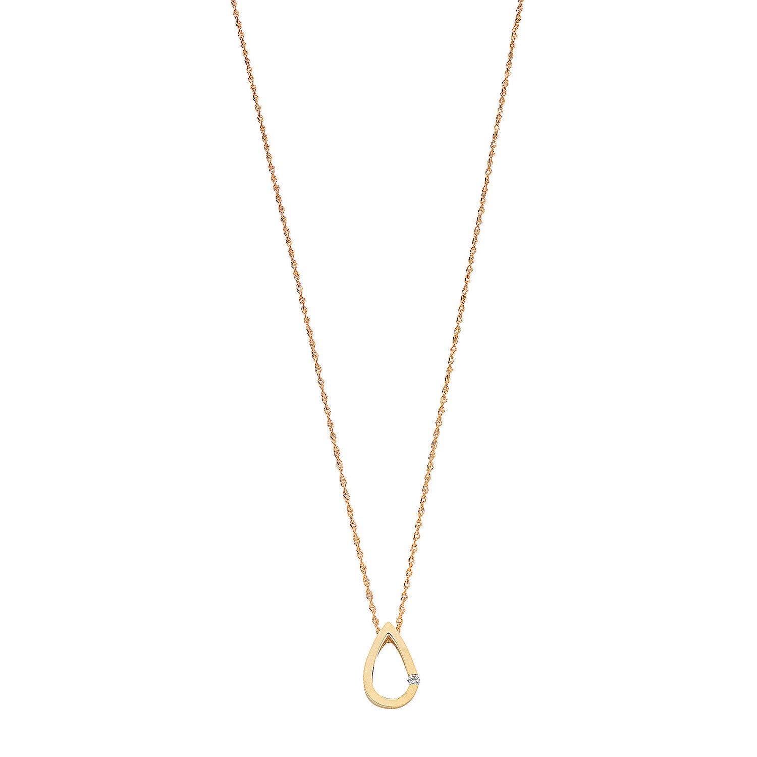 9ct Yellow Gold 0.04ct Diamond Tear Drop Pendant with 18in/45cm Chain - 9ct Gold
