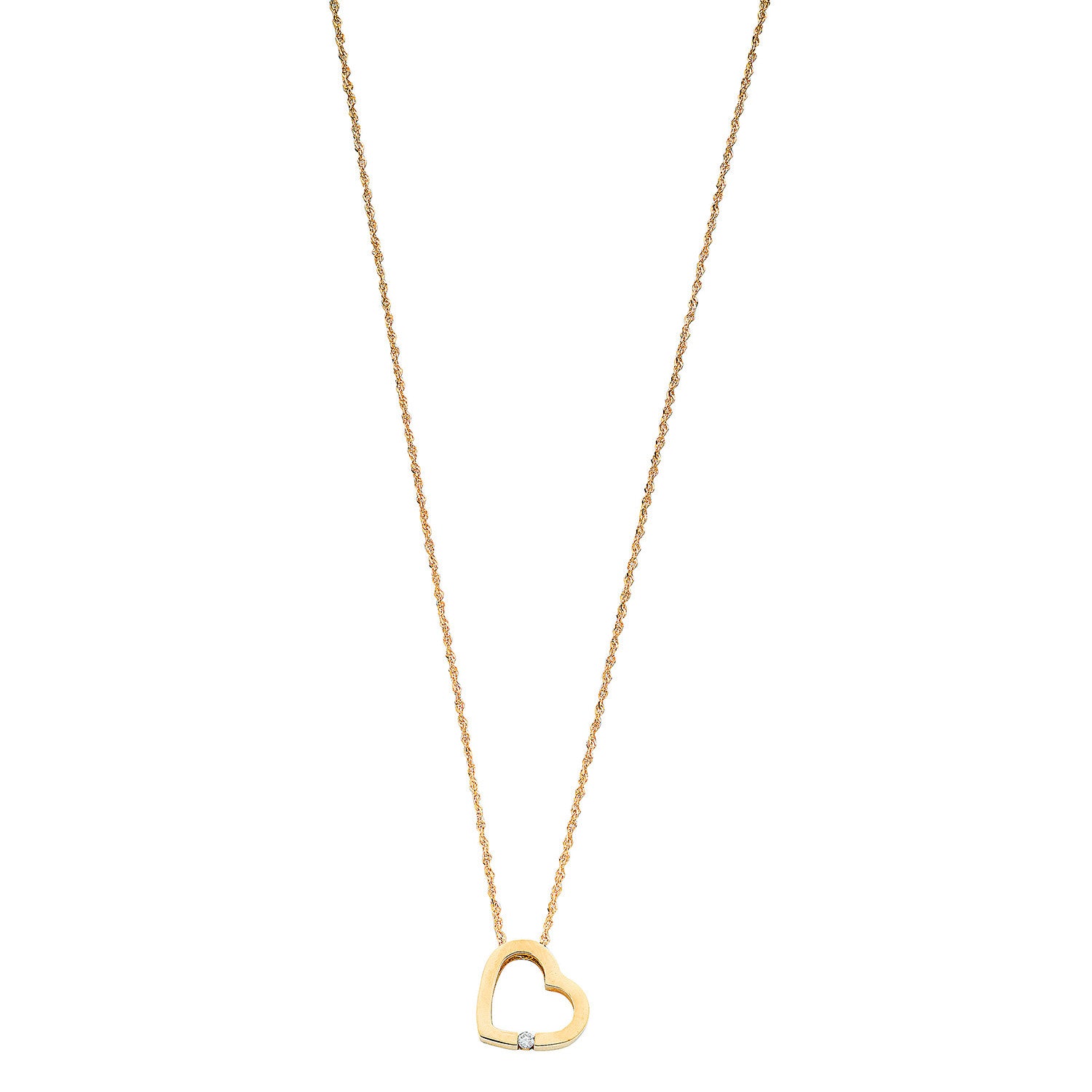 9ct Yellow Gold 0.04ct Diamond Heart Pendant with 18in/45cm Chain - 9ct Gold