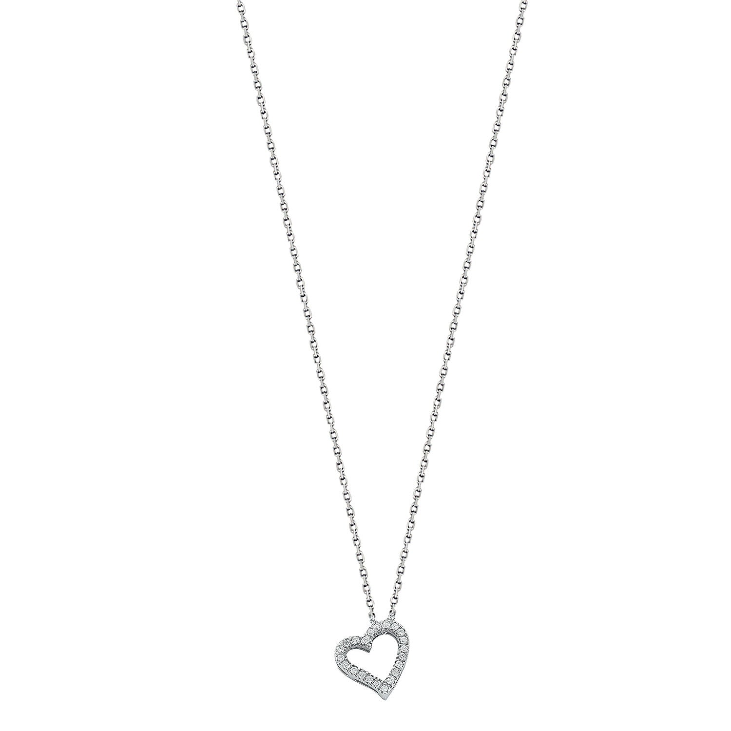 9ct White Gold 0.13ct Diamond Heart Pendant with 18in/45cm Chain - 9ct Gold