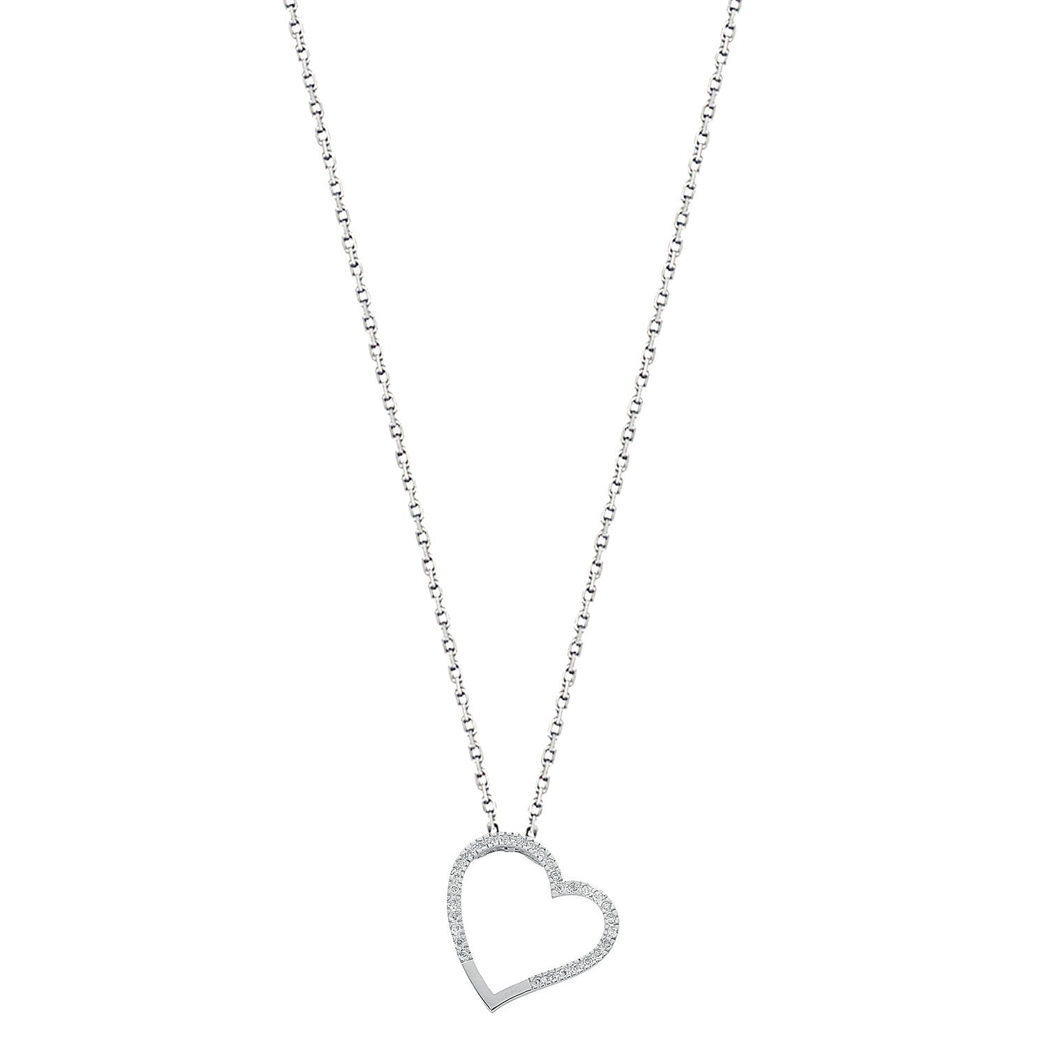 9ct White Gold 0.12ct Diamond Heart Pendant with 18in/45cm Chain - 9ct Gold