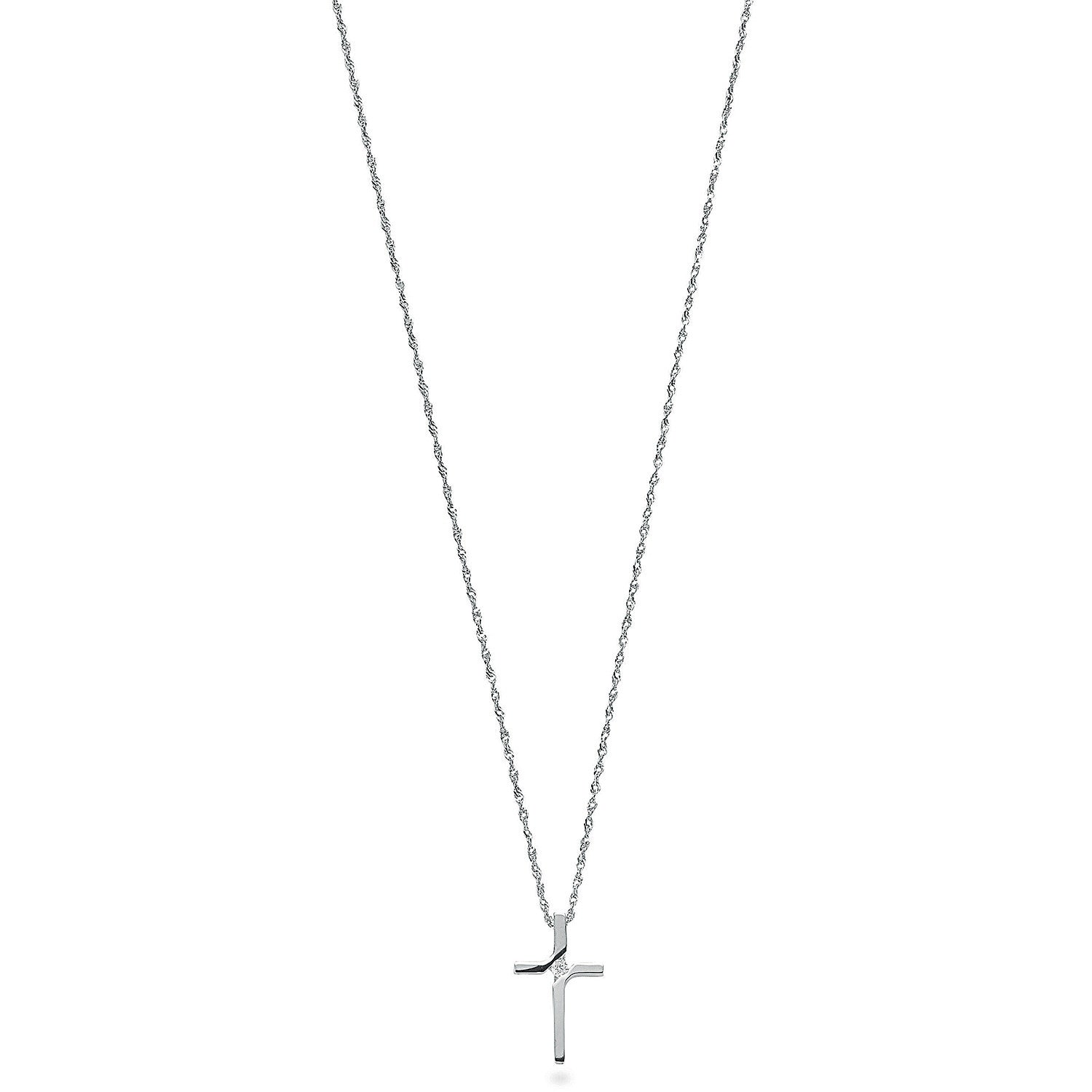 9ct White Gold 0.04ct Diamond Cross Pendant with 18in/45cm Chain - 9ct Gold