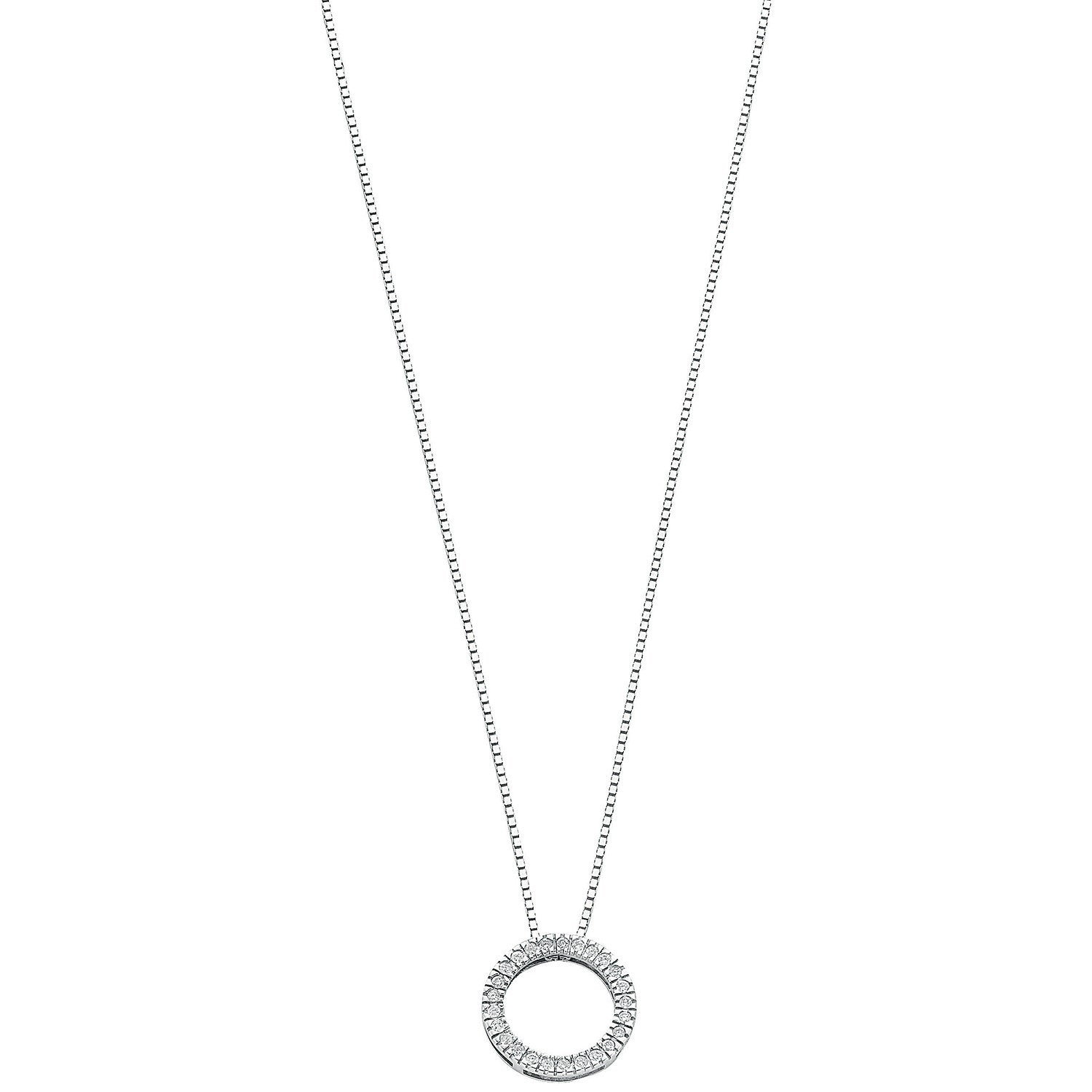 9ct White Gold 0.25ct Diamond Circle Pendant with 18in/45cm Chain - 9ct Gold