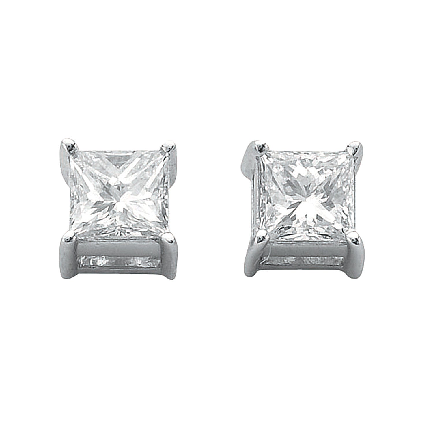 18ct White Gold 0.50ct Claw Set H/VS Princess Cut Diamond Stud Earrings - 18ct Gold