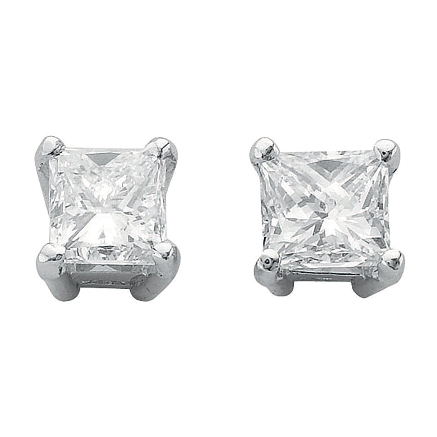 18ct White Gold 1.00ct Claw Set Princess Cut Diamond Stud Earrings - 18ct Gold