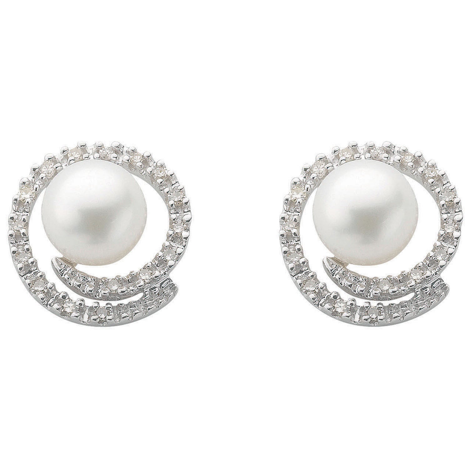 9ct White Gold 0.18ct Diamond & Pearl Stud Earrings - 9ct Gold