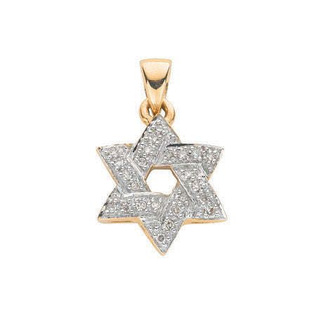 9ct Yellow Gold 0.15ct Diamond Star of David Pendant - 9ct Gold