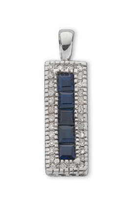 9ct White Gold 0.16ct Diamond & 0.70ct Blue Sapphire Drop Pendant - 9ct Gold