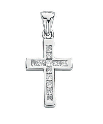 18ct White 0.44ct Princess Diamond Cross - 18ct Gold