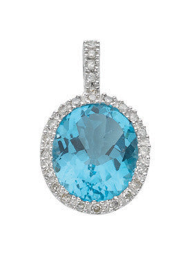 9ct White Gold 0.21ct Diamond & 5.85ct Blue Topaz Pendant - 9ct Gold