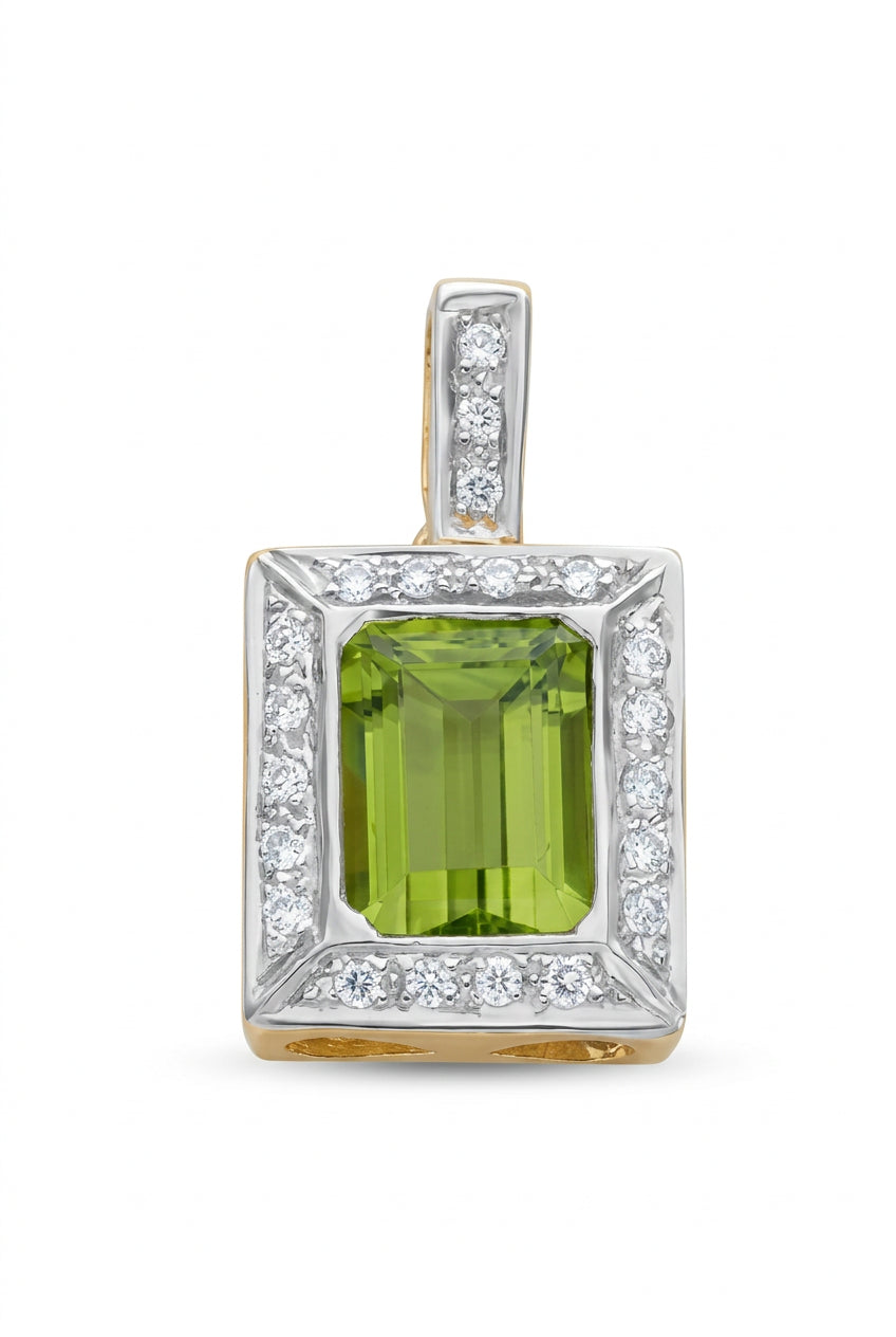 9ct Yellow/White Gold 0.16ct Diamond & 1.55ct Peridot Pendant