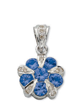9ct White Gold 0.06ct Diamond & 0.90ct Tanzanite Cluster / Flower Pendant - 9ct Gold