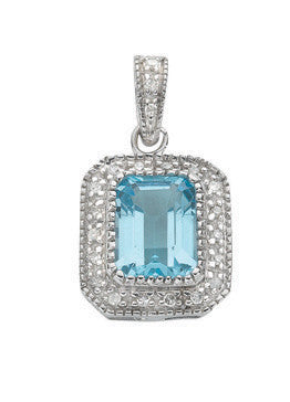 9ct White Gold 0.10ct Diamond & 1.95ct Blue Topaz Pendant - 9ct Gold
